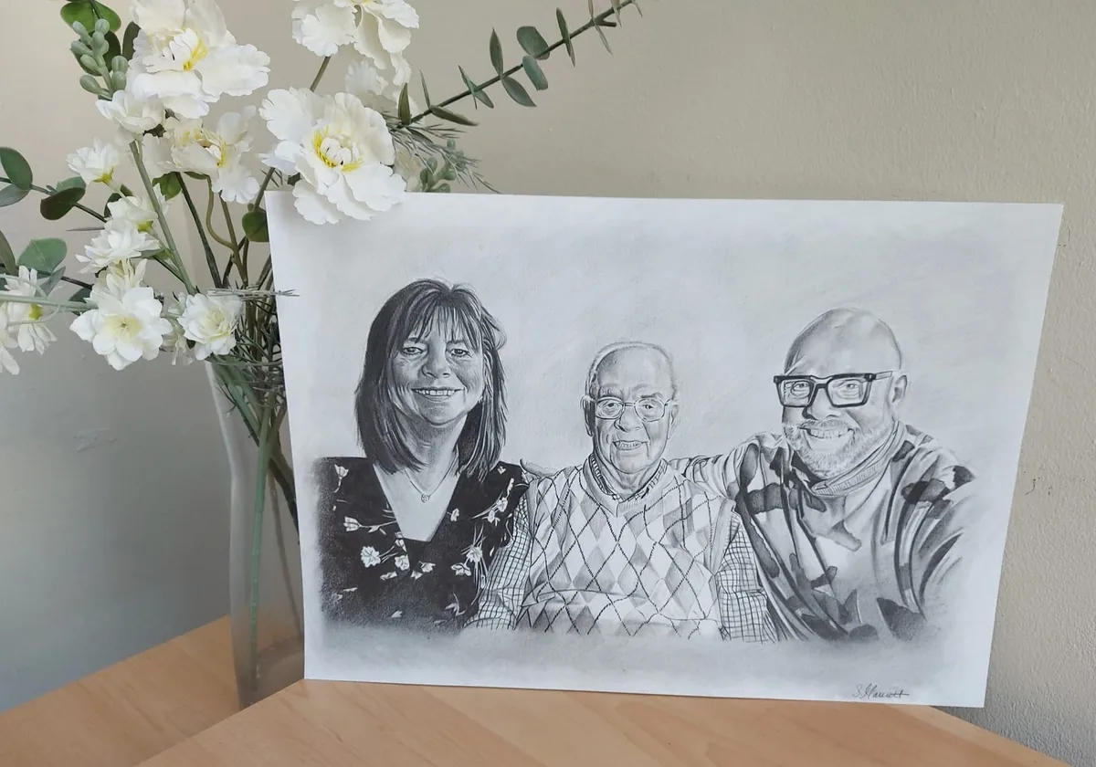 Pencil family portrait commission of multiple generations