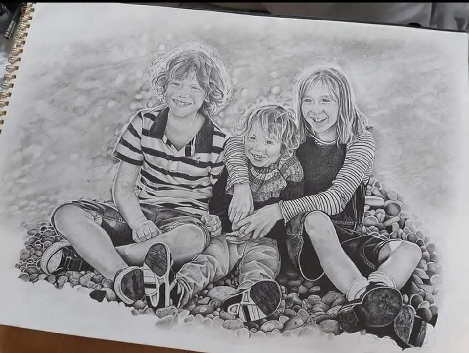 Pencil portrait commission of children